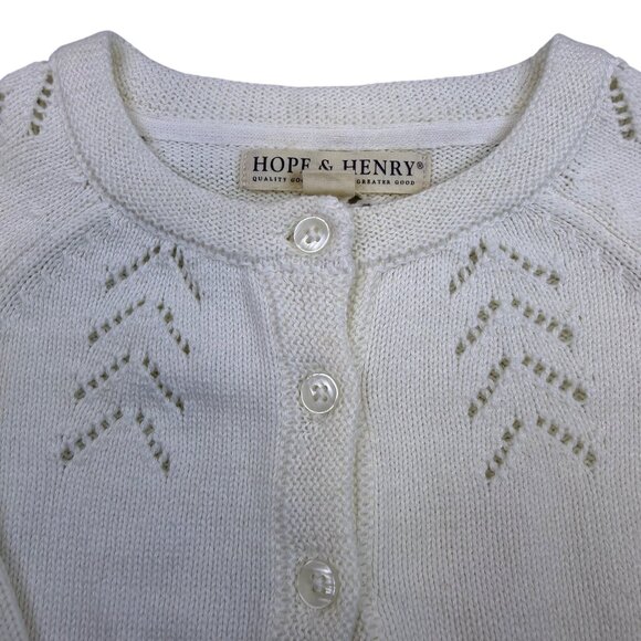 Hope & Henry Girls White Cotton Sweater Knit Cardigan Chevron Pattern Sz 12-18M - Picture 3 of 7